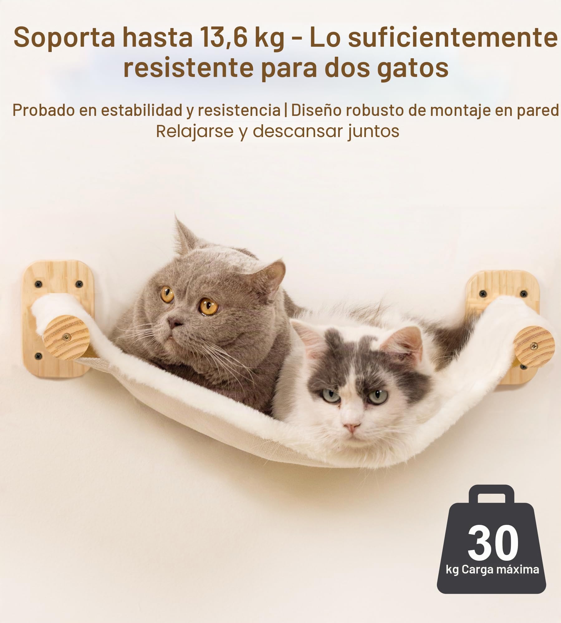 Hamaca para gatos, muebles de pared para gatos, cama de gato de doble cara con tela de lona y felpa, cama y percha para gatos montada en la pared, estantes de madera para gatos para dormir, jugar