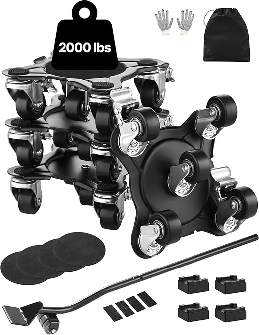 VEVOR Furniture Dolly, Maximum Load 1200 lbs, Heavy Duty Furniture Movers with 5 360° Rotation Wheels, Carbon Steel Panel, Furniture Lift Slider Tool Set for Appliances, Sofa, Fridge, Washing Machine