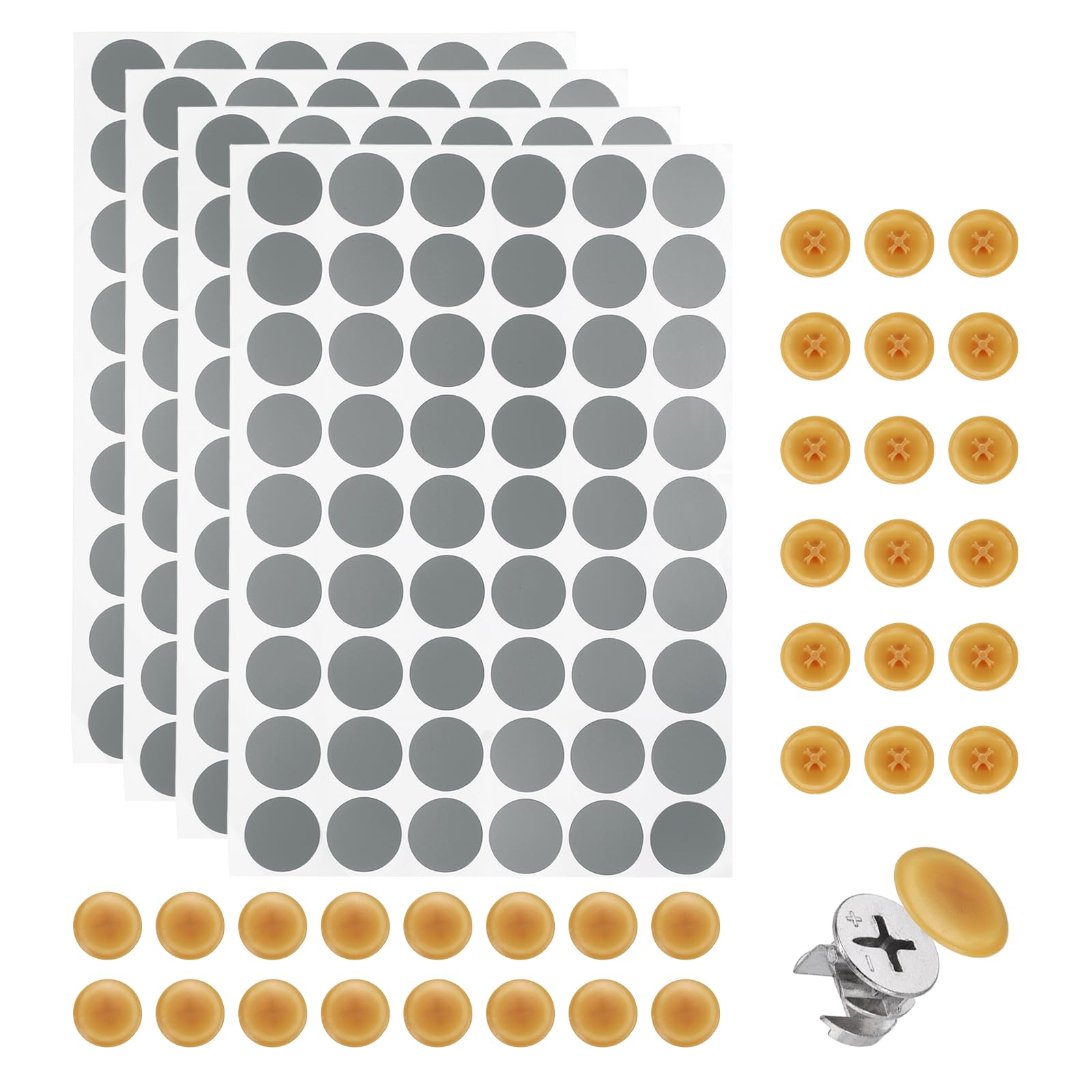 sourcing map 216Pcs Screw Hole Stickers and 200Pcs Screw Cover Caps, 16.5x4.5mm Dustproof Plastic Screws Hole Covers Phillips Caps Cam Lock Nuts for Furniture Cabinet Wardrobe, Orange
