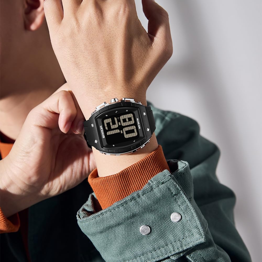 Gosasa Reloj digital parlante para hombre, esfera grande, LED, 5 ATM, impermeable, a prueba de golpes, reloj de pulsera deportivo con tiempo de voz, alarma, temporizador, retroiluminación, pantalla