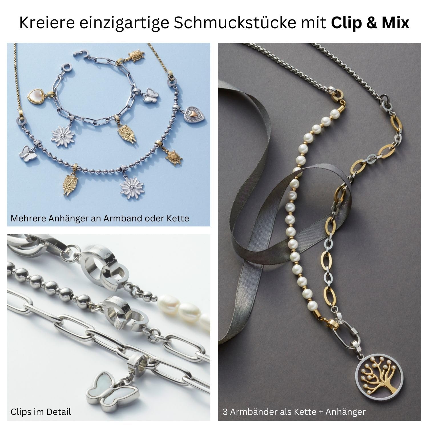 JEWELS BY LEONARDO Anhänger Clip & Mix Prilla, Ketten-Anhänger aus silberfarbenem Edelstahl, blauer Sodalith-Stein in organischer Form, Schmuck Geschenk für Frauen, 024557