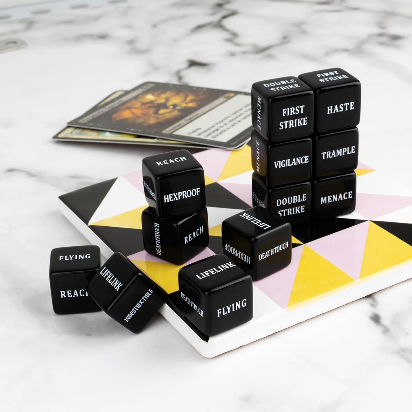 Counter Dadi 48 Pezzi Set di Dadi in Acrilico con Sacchetto di Velluto Abilità Parole Chiave Contatori per MTG TCG Accessori per Giochi di Carte per Feste Giochi