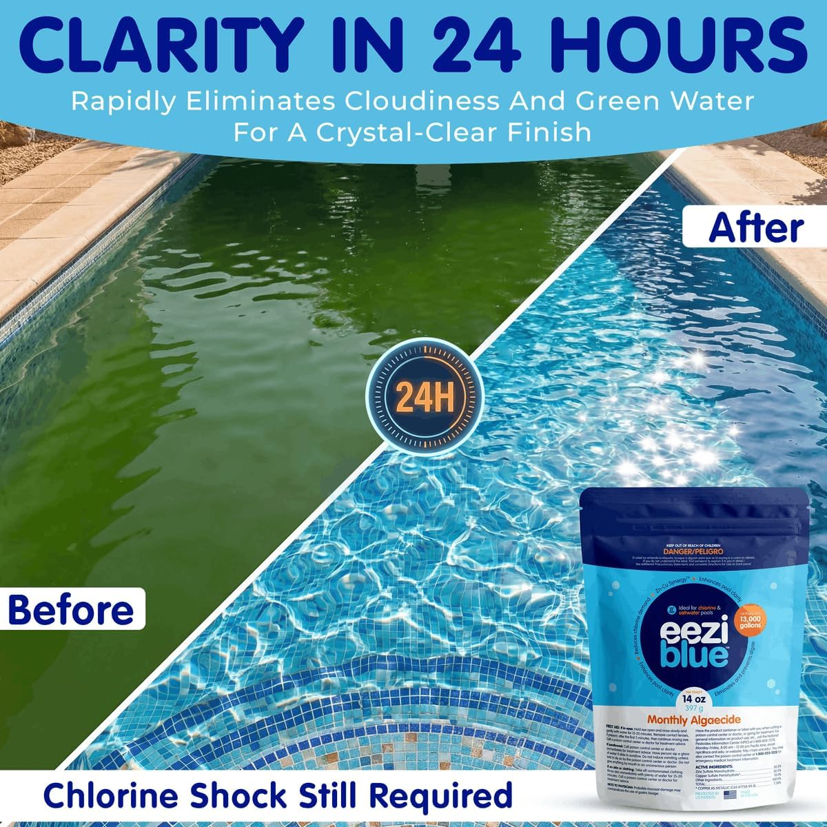 Monthly Algaecide for Swimming Pool, Pool Algaecide for Inground Pool & Above Ground Pool - Effective Monthly Treatment to Prevent Algae Growth for Pools Between 10,000 and 15,000 Gallons