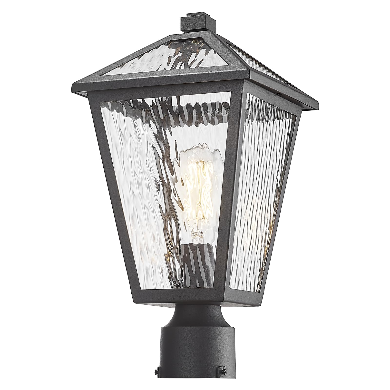 outdoor post lights with water ripple glass, modern waterproof and anti-rust aluminum pillar outside lighting for garden, driveway, patio, porch, garage, black, medium