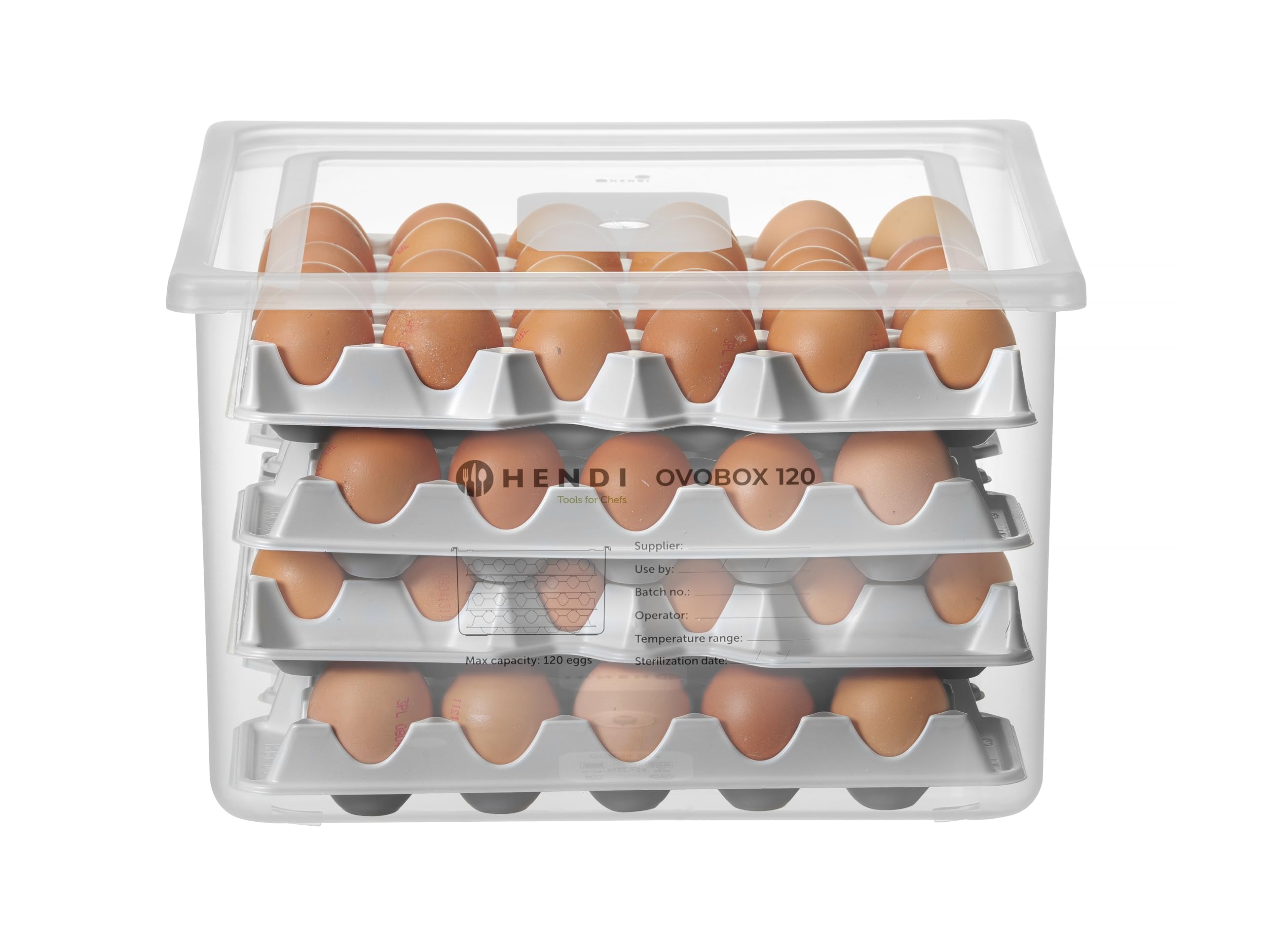 HENDI Contenedor para huevos OVOBOX 120, con tapa y 8 bandejas, GN 2/3, 18L, 355x325x(H) 200mm, PP y PS