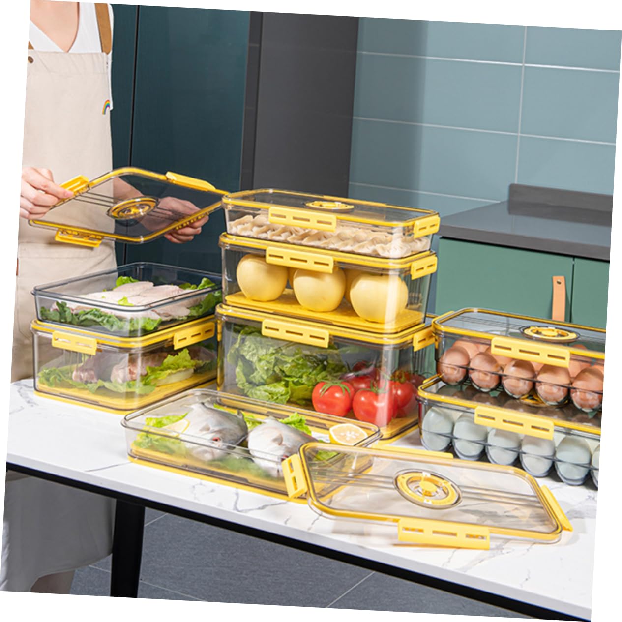 MAGICLULU Gefrierbox Kühlschrankbox mit Deckel Aufbewahrungsboxen für Kühlschrank Obstbox mit Trennwänden zum Abtropfen Stauraumbox für Gefrierschrank