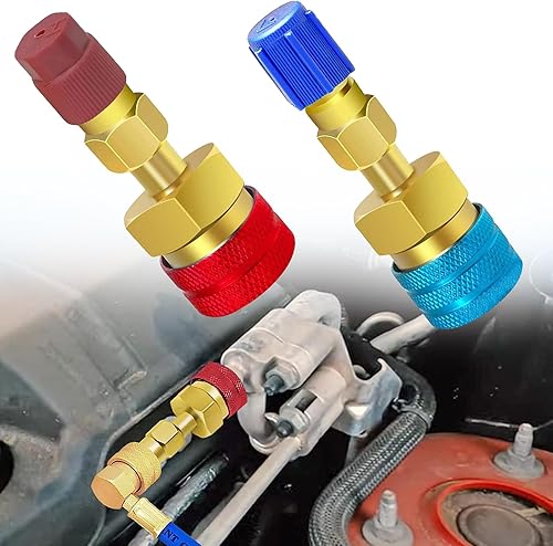 GKmow 2 conectores de enchufe rápido R1234YF para automóvil, adaptador de conversión de presión alta y baja, conector de válvula de llenado de
