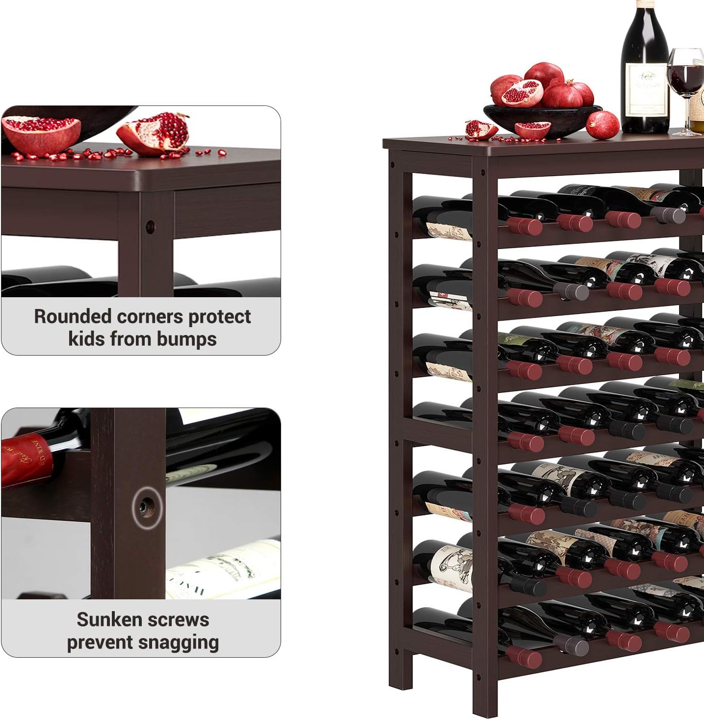 SONGMICS 42-Bottle Wine Rack Free Standing Floor, 7-Tier Display Wine Storage Shelves with Table Top, Bamboo Wobble-Free Bottle Holder for Kitchen Bar Dining Room Living Room, Espresso UKWR27BR : Home & Kitchen
