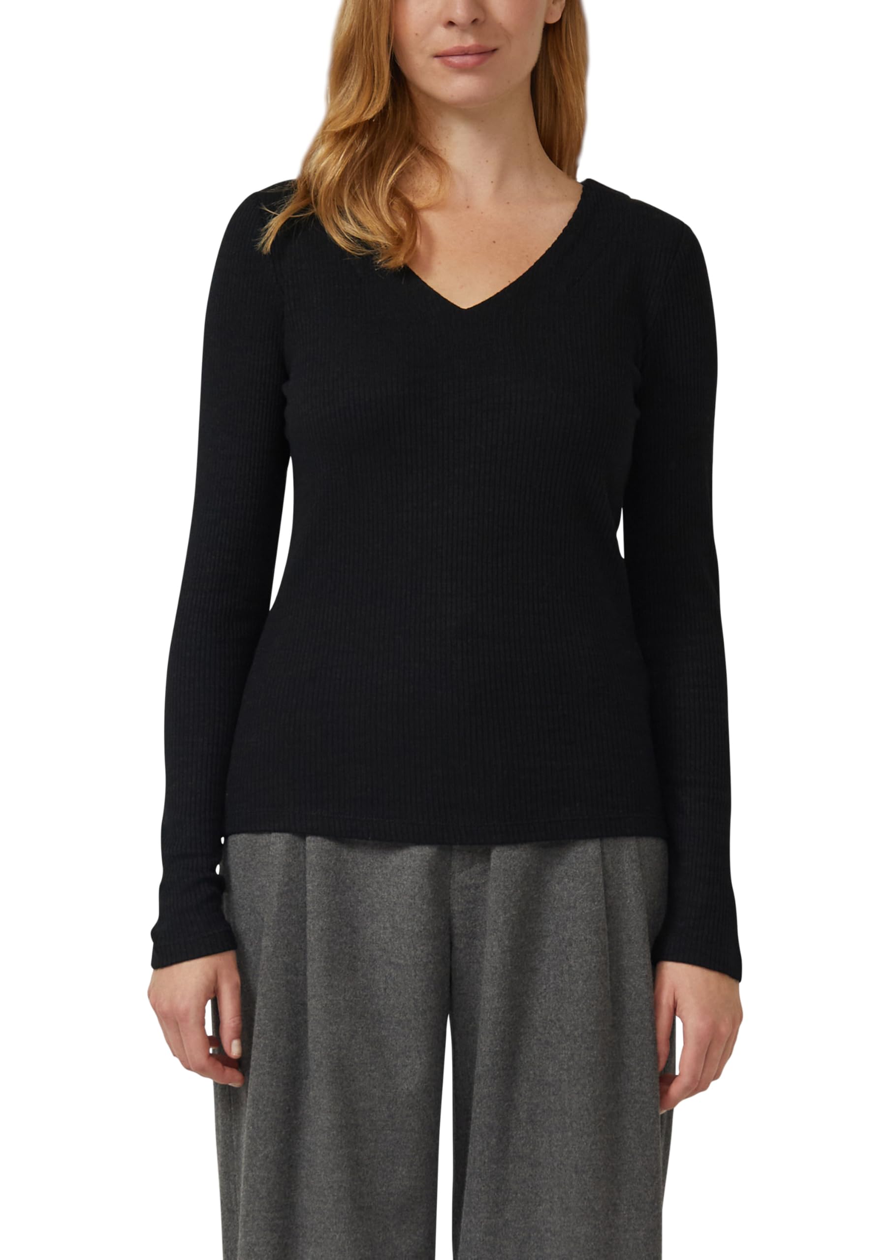 s.Oliver Geripptes Longsleeve mit V-Ausschnitt