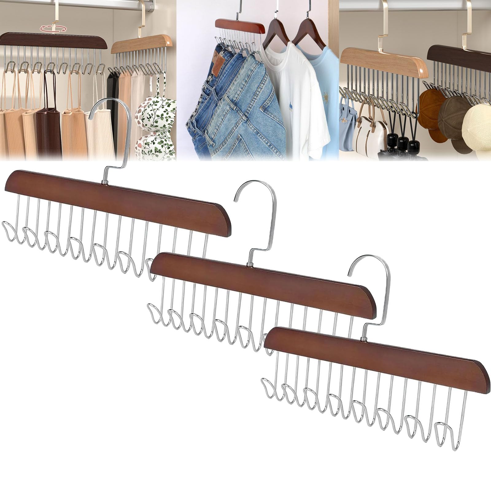 Homezo All In One Hanger, Homezo Hanger, All In One Hanger, Homezo All In One Bra Hanger, Multifunctional Non-Slip Storage Hangers, Hanger With Hooks (Retro*3)