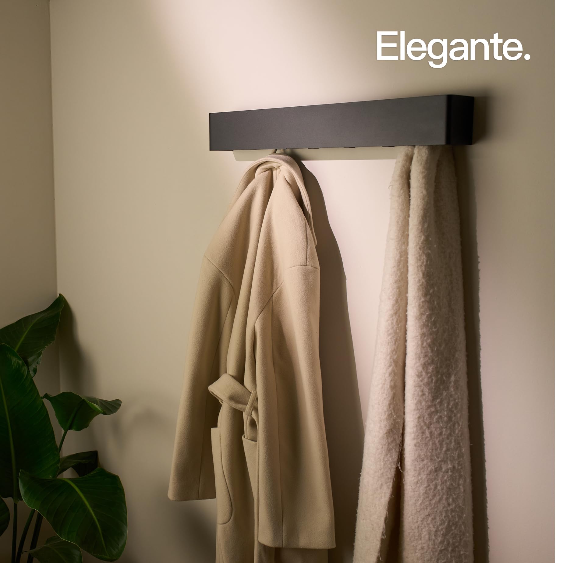 Design Amburgo Appendiabiti da parete design I Attaccapanni da muro I Appendiabiti ingresso I Accessori d'ingresso da parete I Appendi abiti per muro con ganci nascosti in metallo | Nero 57 cm