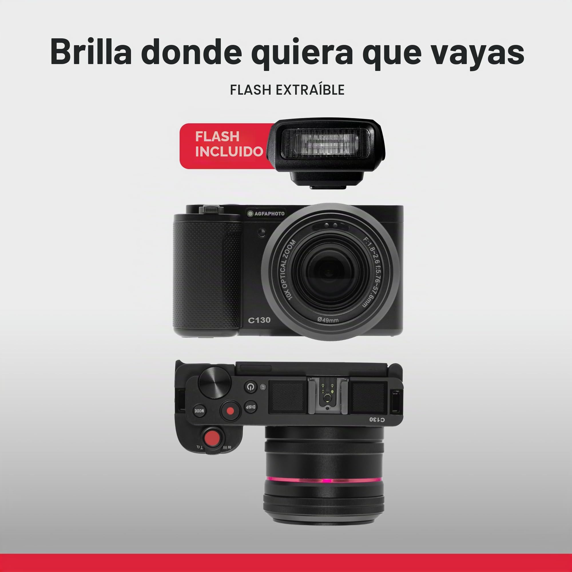 AgfaPhoto - Cámara Compacta Digital - Realishot C130 - Vídeo 4K - Zoom Óptico 10X - Pantalla Articulada 2,8" - Wi-Fi & Estabilización - Ideal para Vlogging y Fotografía Creativa