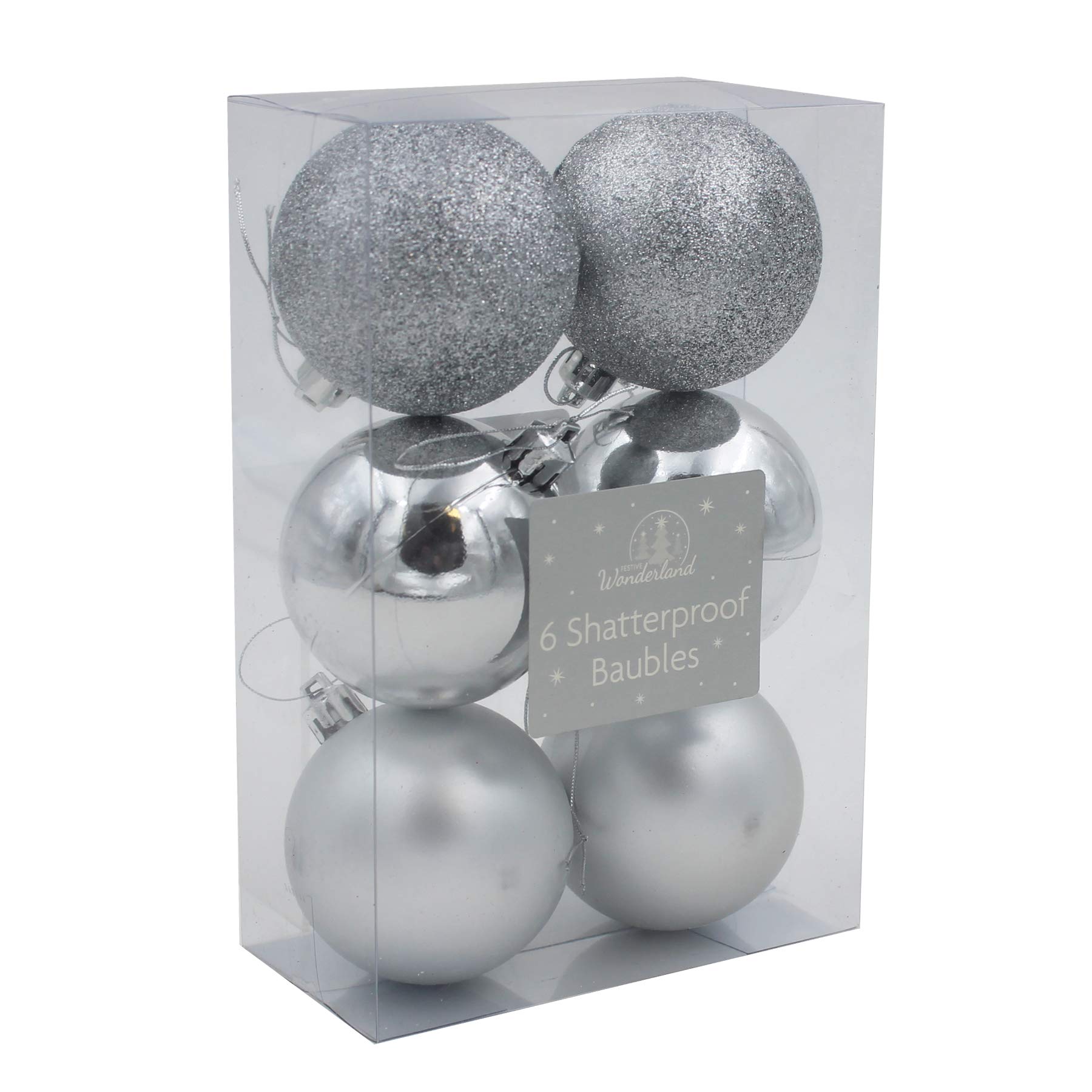 Tallon Silver Shatterproof Christmas Tree Decoration - 6 Pack 60Mm Baubles
