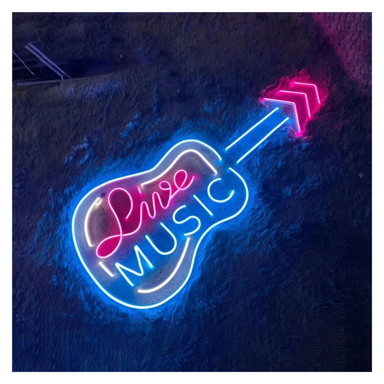 Insegna al Neon LED Insegna Al Neon Live Music Con Chitarra, Musica, Club, Casa, Attività, Negozio, Estetica, Decorazione Da Parete, USB, Dimmerabile, 38cm