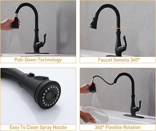 Miniatura 4 de 3-Function Single-Handle Pull-Down Spout Kitchen Faucet - Streamline Your Kitchen Tasks with Versatile Water Flow Options