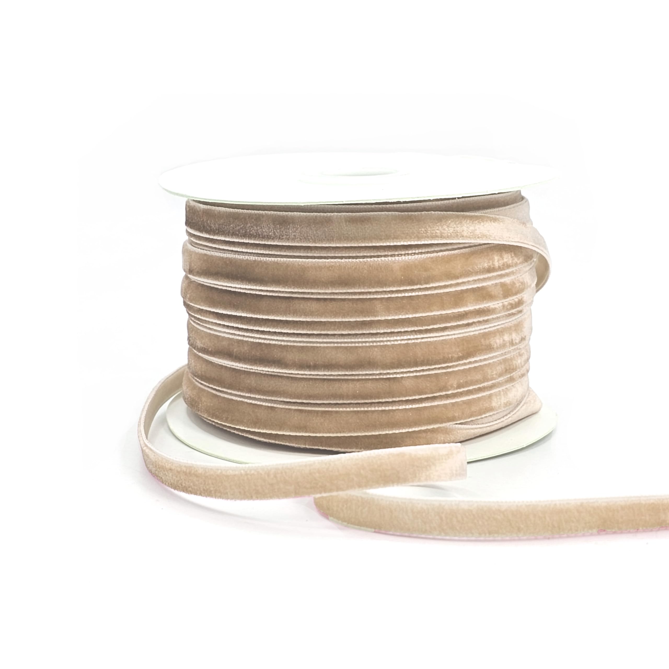 GenericVelvet Ribbon 1/4" Width 50 Yards Length Single Face for Wedding, Gift Wrapping, DIY Crafts (Beige)