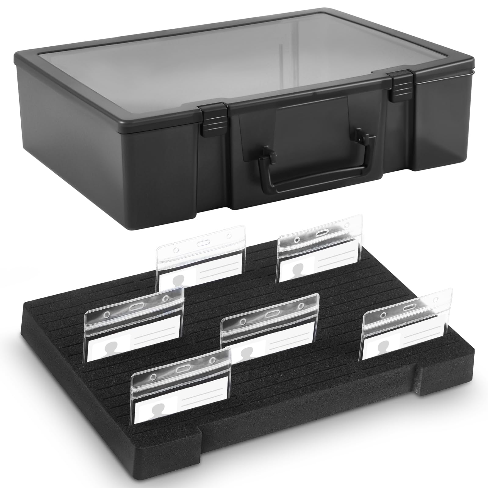 Chunful 1 Pc Name Tag Holder with Case, Foam Name Badge Storage Tray Holds 48 Badges ID Badge Tray Organizer for Desk Classroom Office School, 14 x 10.6 x 4 in (Black) โ image 1