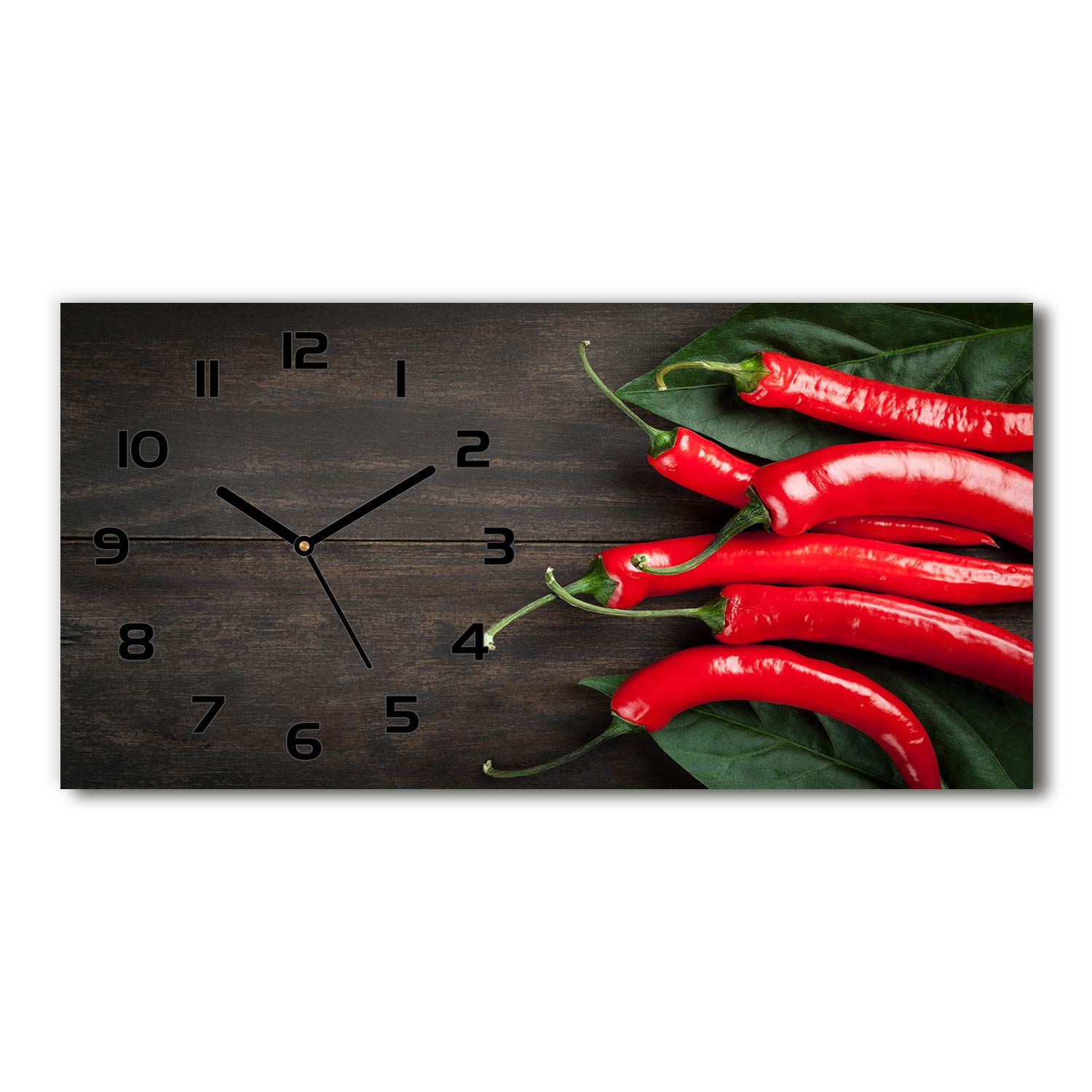 Horloge en verre pour salon Tulup 60x30cm motif piments noirs