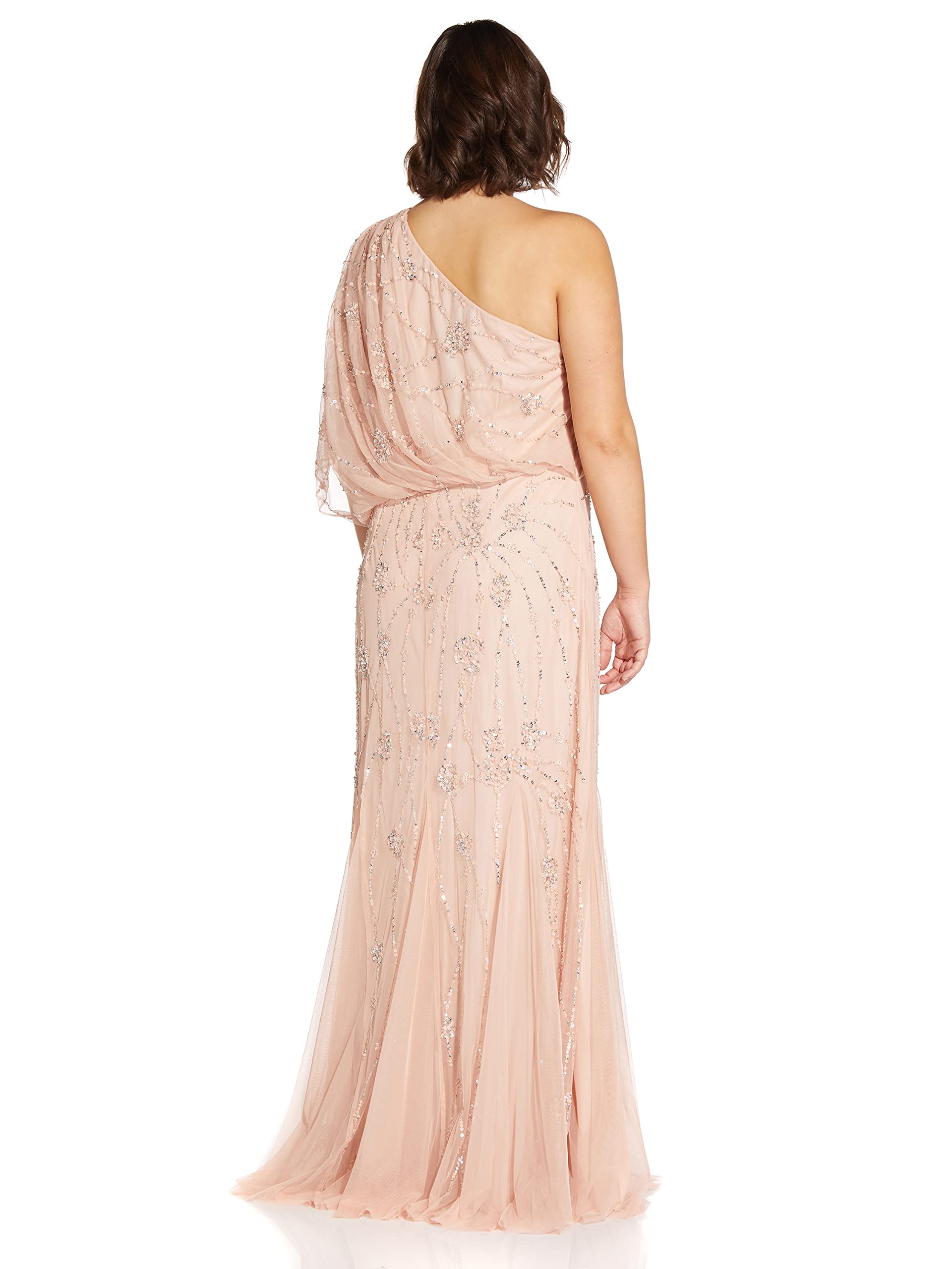 Adrianna Papell Womens One Shoulder Beaded Dress
