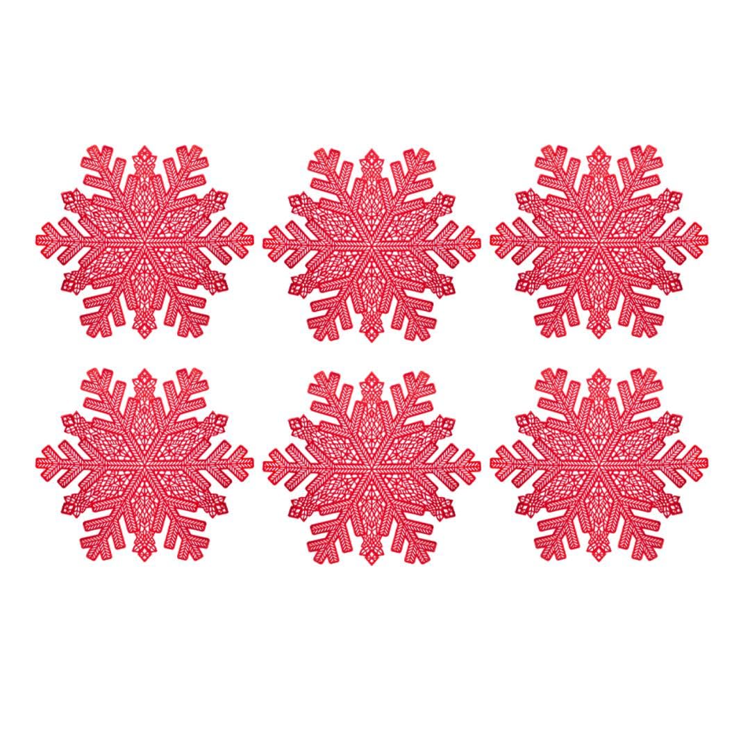 Yöl Red Set Of 6 Snowflake Placemats Pvc Christmas Table Surface Protector Round Wedding Dinner Party Table Decor Re-Usable Xmas Worktop Saver