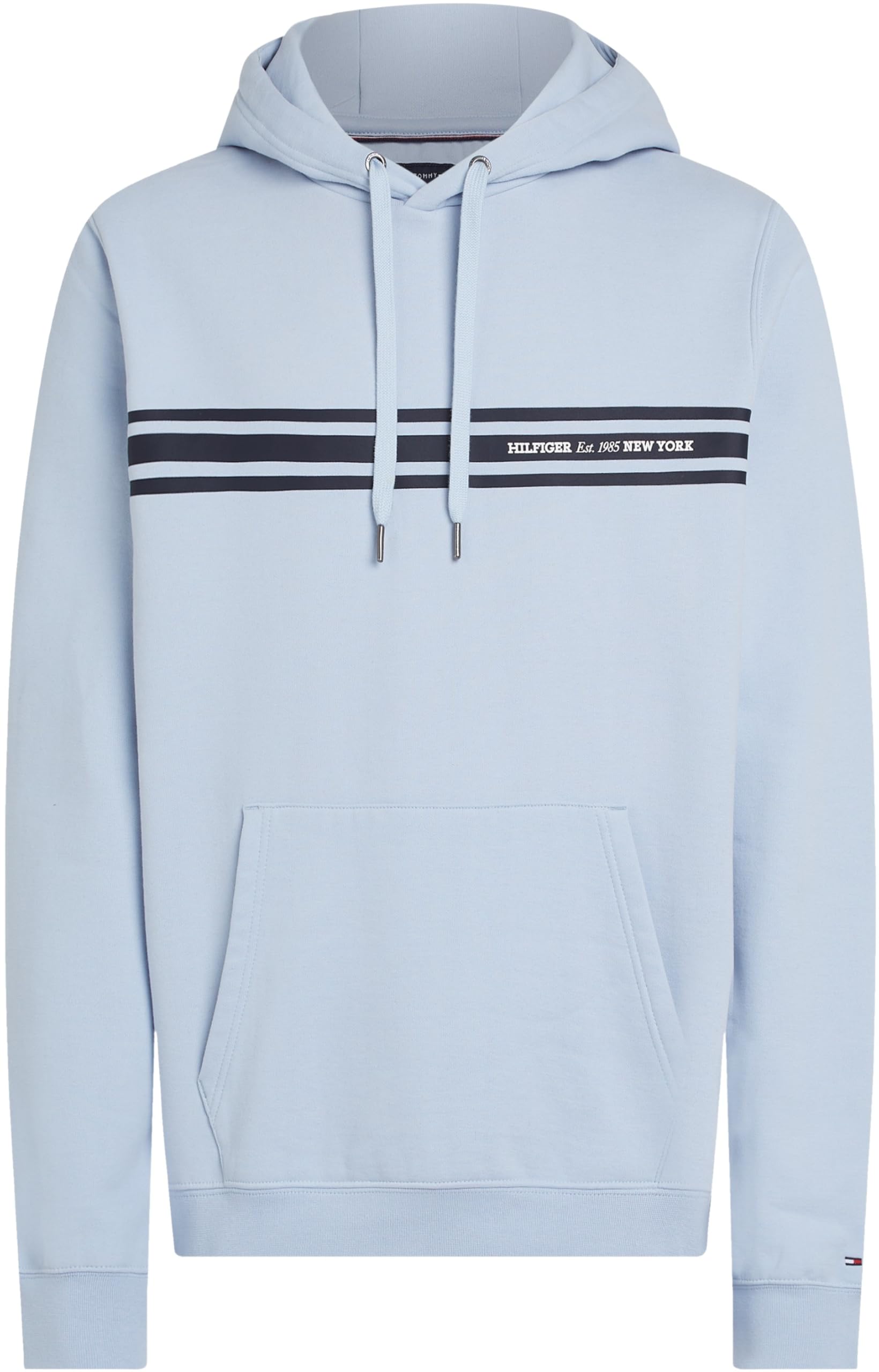 Tommy Hilfiger Męska bluza z kapturem w centralny pasek na klatkę piersiową MW0MW38332 bluza z kapturem, niebieski, L, Niebieski (Breezy Blue), L