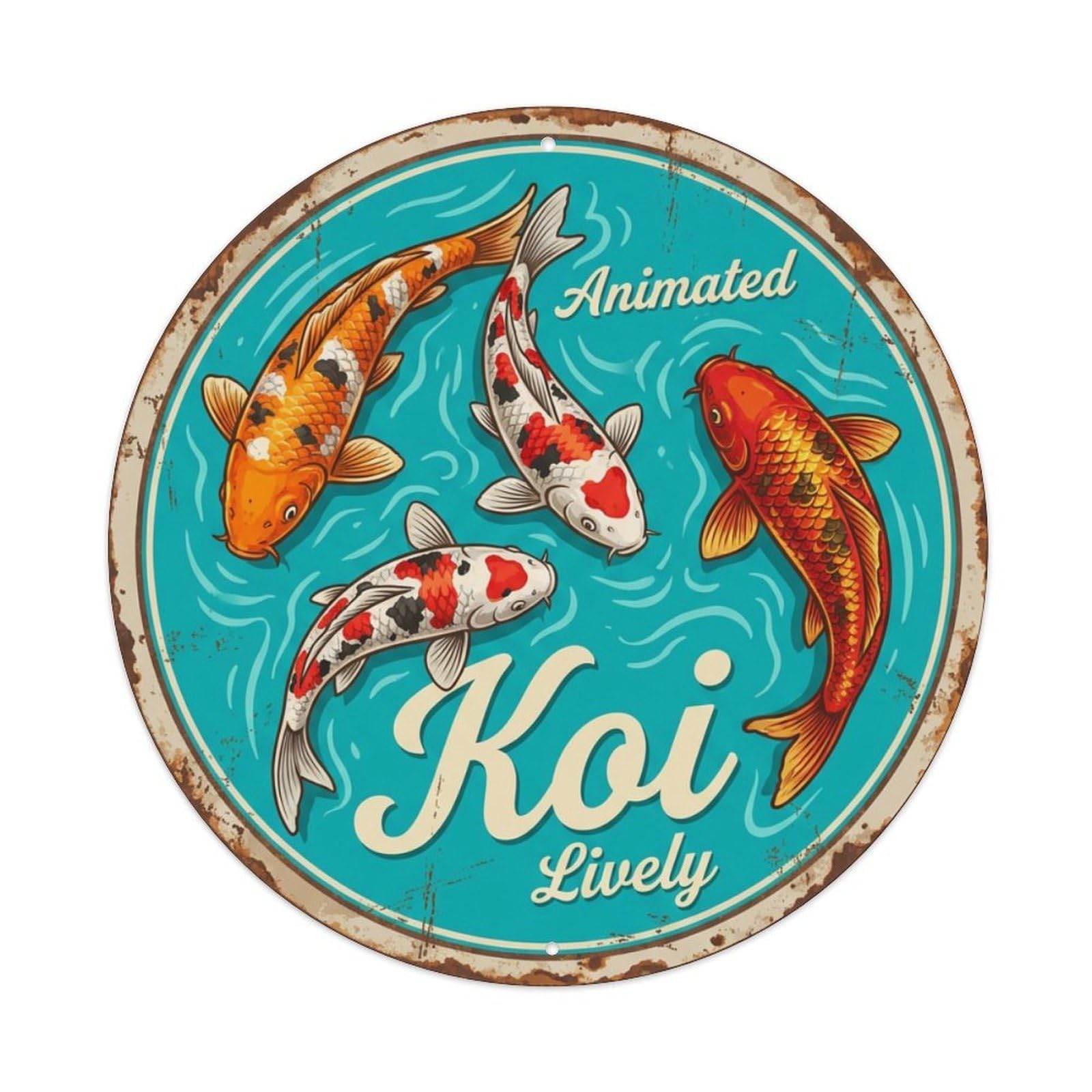 Tgrcjimh Style Metal Tin Sign Koi Fish Lively Japan Retro Wall Decor