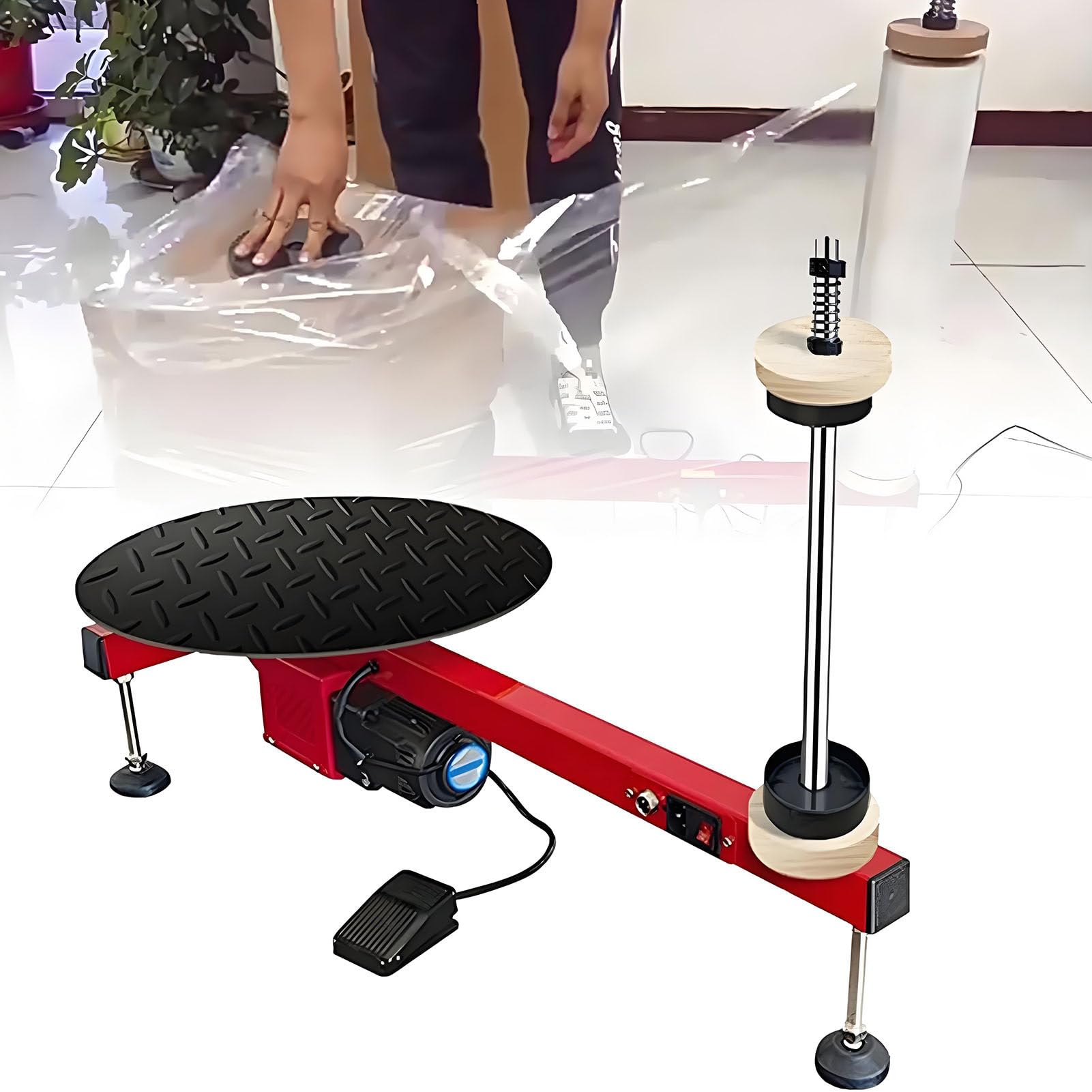 SHENGSHIYU Electric Stretch Film Wrapping Machine with Turntable for Pallet and Box Packaging,Automatic Stretch Wrap Machine,40cm Anti-Slip Turntable,30 Rpm,Foot Pedal Start & Stop