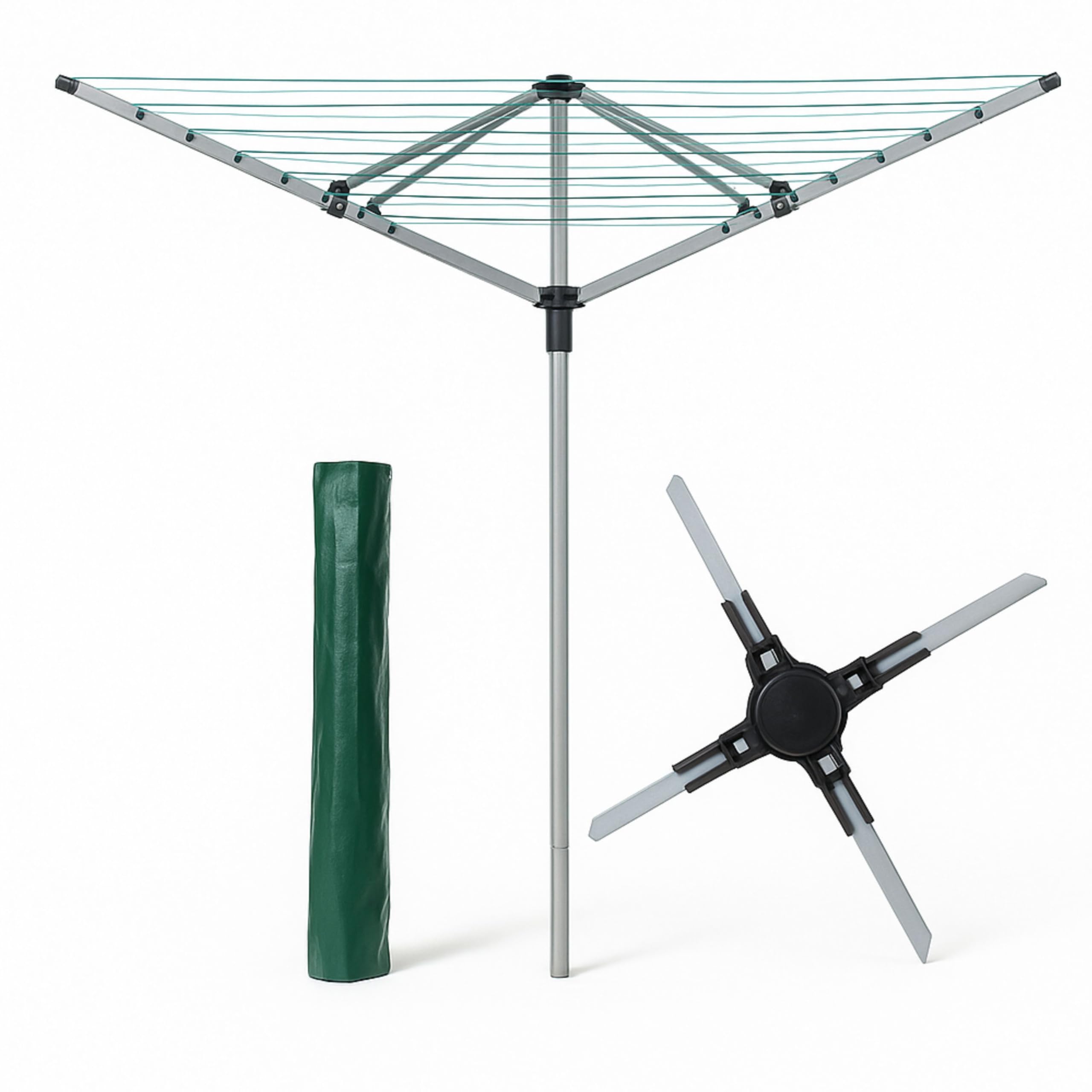 AAMEN 60M Rotary Clothes Airer-Rotary Washing Line 4 Arm, Clothes Horse, Drying Rack Laundry, Washing Line, Clothes Dryer, Outdoor Clothes Airer With Metal Spike & Cover_ Silver & Grey (60M)