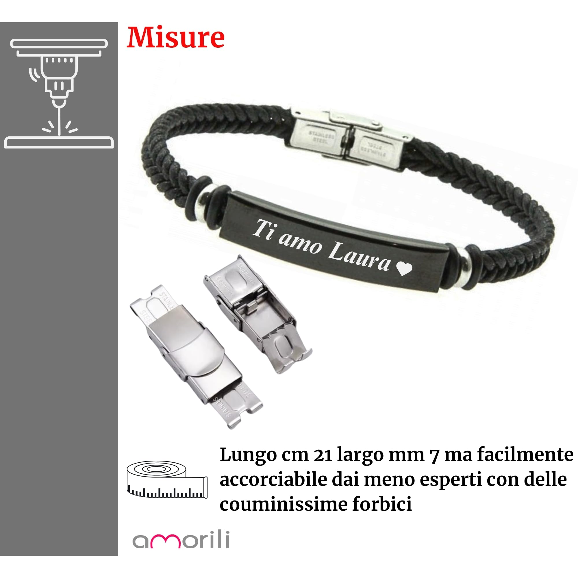Bracciale Uomo in Pelle con Piastra in Acciaio Inox Personalizzato | Personalizzabile con Incisione | Gioiello Maschile Elegante e Resistente | Idea Regalo per Lui bcc2740