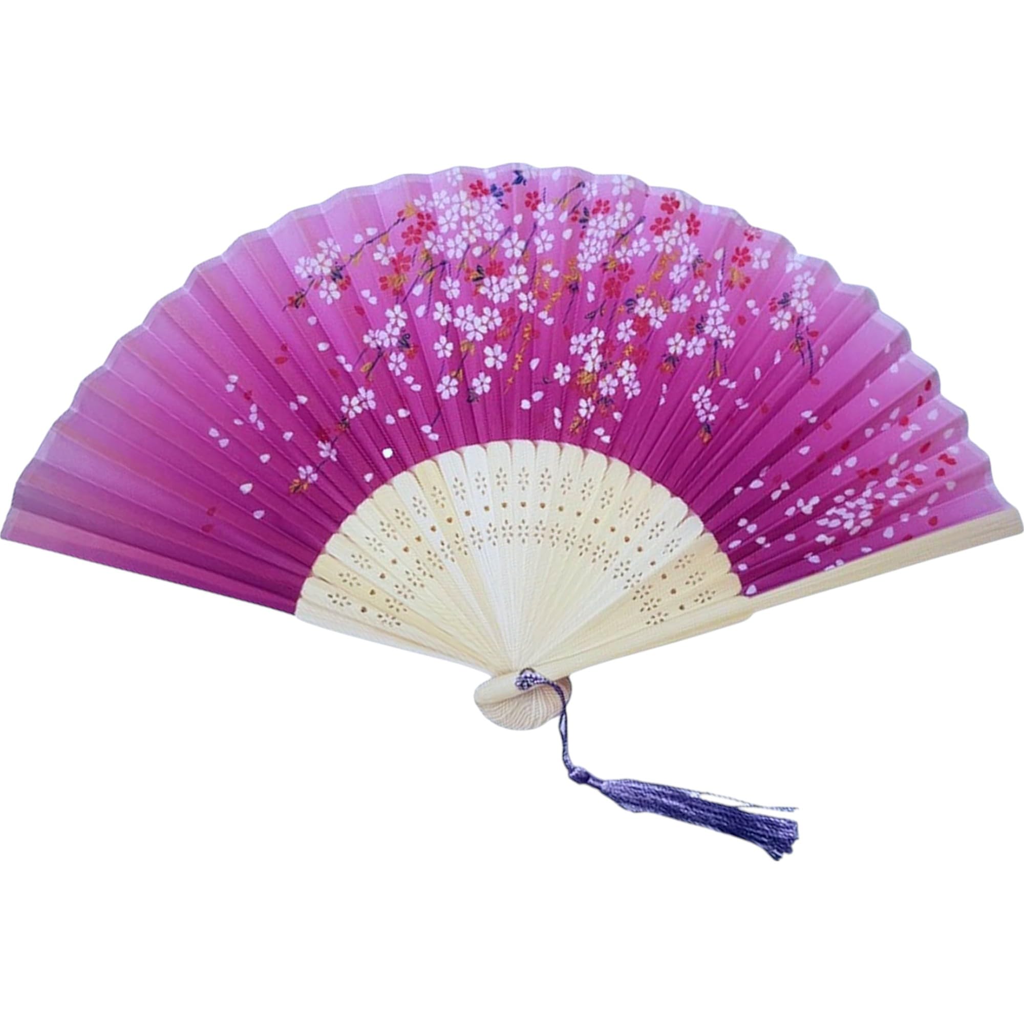 GFM® Bamboo and Silk Handheld Folding Chinese Hand Fan Wooden Wood Fans for Summer, Wedding, Party Favour etc (FLSLK-CH-45) — image 1