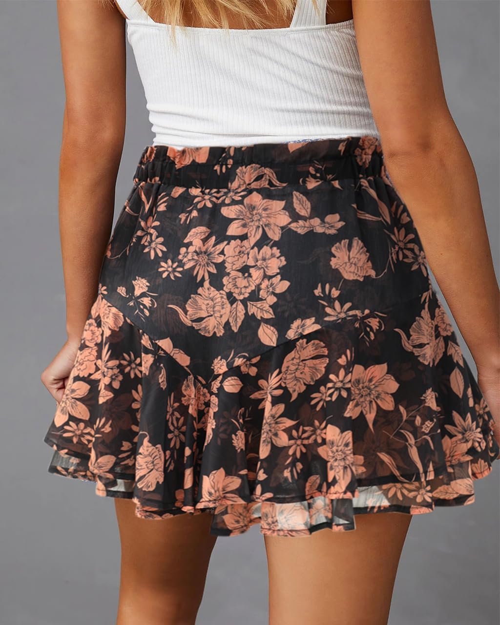 Aoudery Damen Flowy Shorts – lässige Boho-Blumen-Skort mit Rüschen, Minirock, Lauf- und Tennis-Shorts aus Chiffon, fließend
