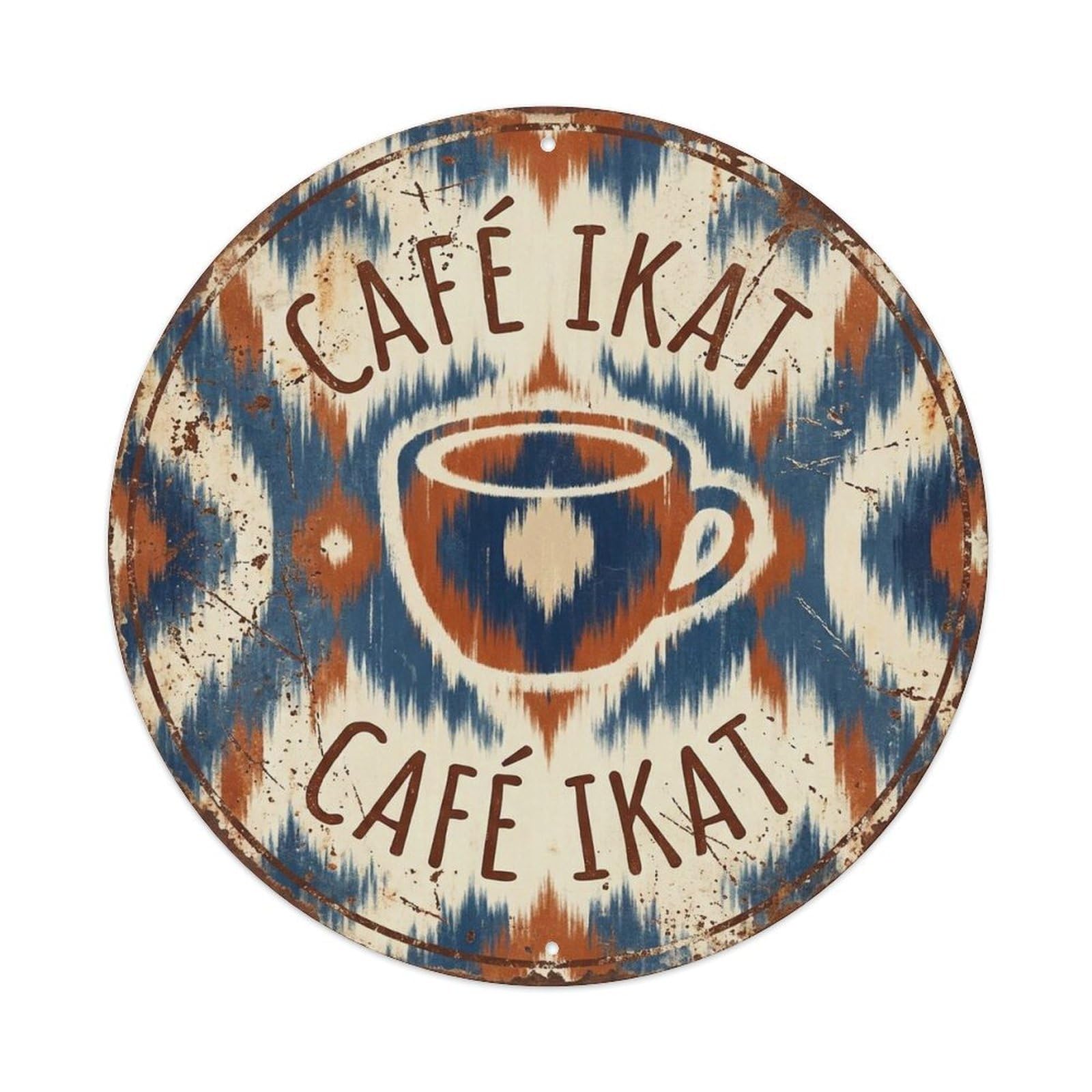 Tribal Espresso Ikat Bistro Bakery Vintage Coffee Cafe Metal Tin Sign Plaque Wall Decor for Cafe, Man Cave, Club Bar, Office, Home Garden Round Metal Poster 8x8Inch
