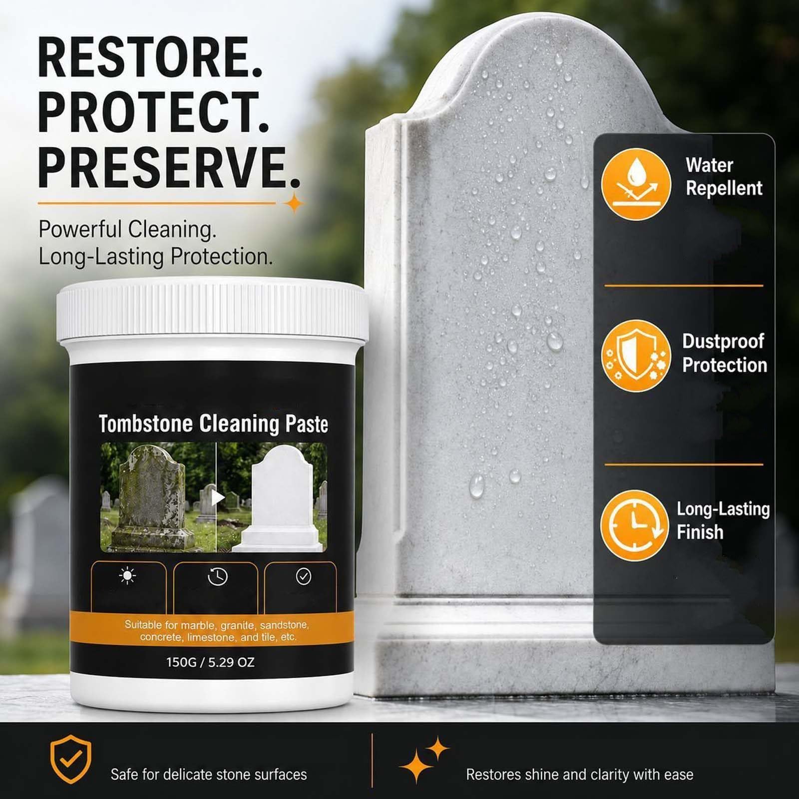 Crema de restauración Gravestone, limpieza profunda, pasta de pulido suave, pasta limpiadora de superficies de piedra, pasta de limpieza de superficies de piedra Gravestone and Monument Stone Care