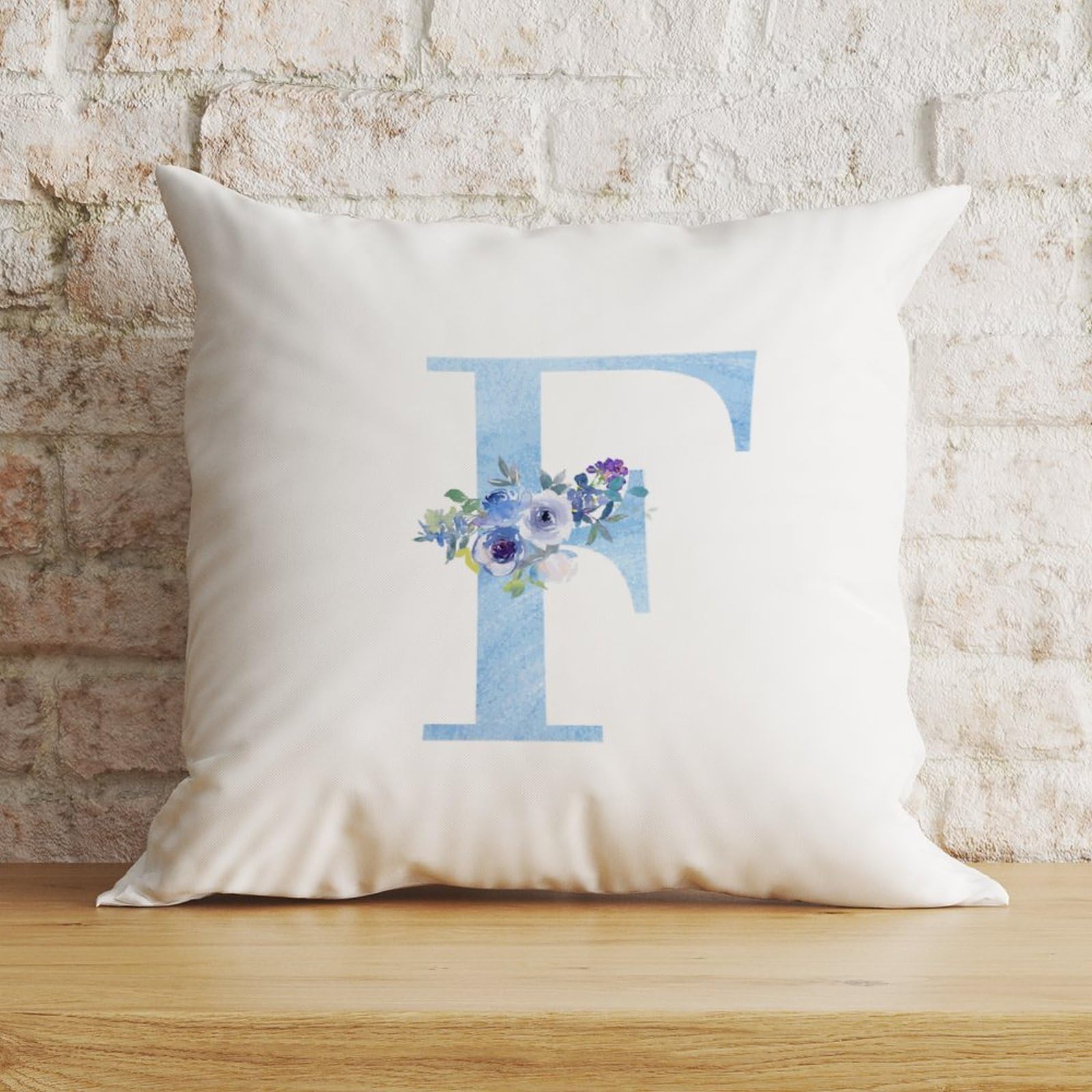 Zyadsinoudor Initial Letter F Pillow Cover Monogram Blue Floral Square Cushion Cover Monogram Letter 16x16in Decorative Pillow Home Cotton Linen Funny Pillow Case For Farmhouse Home Couch Decor