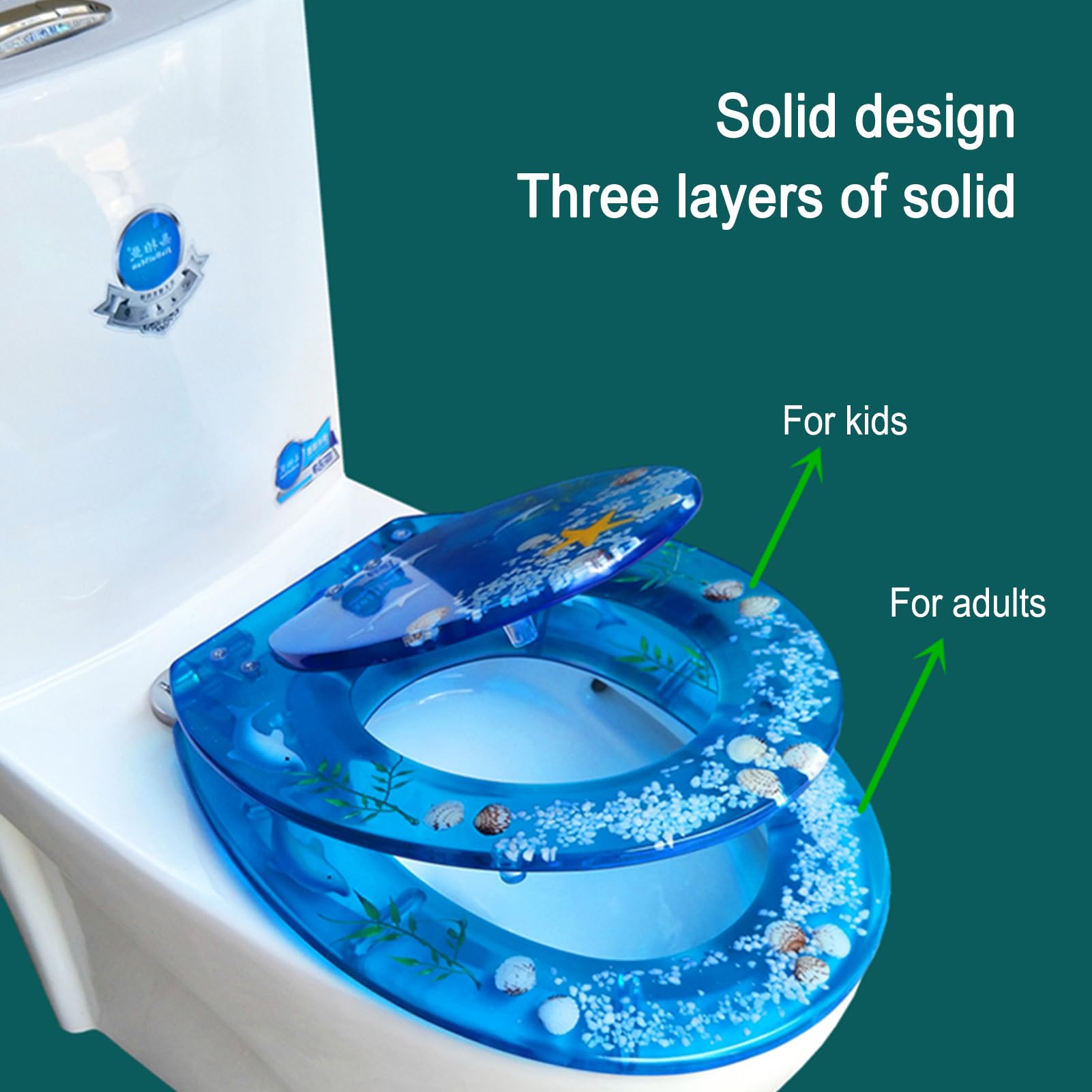 Buhelyc Toilettensitz aus Transparentem Harz, Integrierter Kleinkindersitz, Langsam Schließender Toilettensitz mit Release Quick, U/V/O-Typ