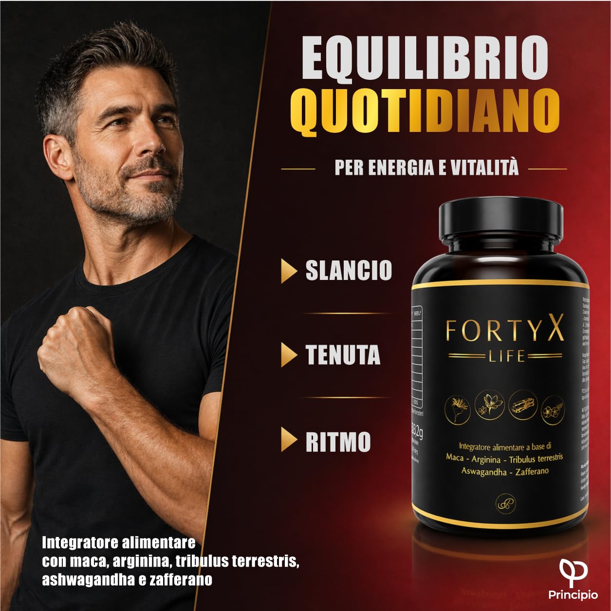 FORTYX Integratore Energia e Vitalità Uomo - Maca, Tribulus, Arginina, Citrullina, Ginseng, Ashwagandha, Zafferano, CoQ10, Zinco - 60 Capsule