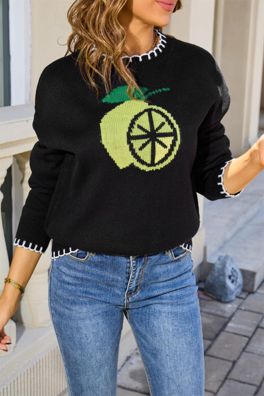 Women's Cute Sweaters Fruit Strawberry Lemon Pattern Knitted Pullover Tops 2026 Y2k Trendy Fall Winter Clothes - Image 5