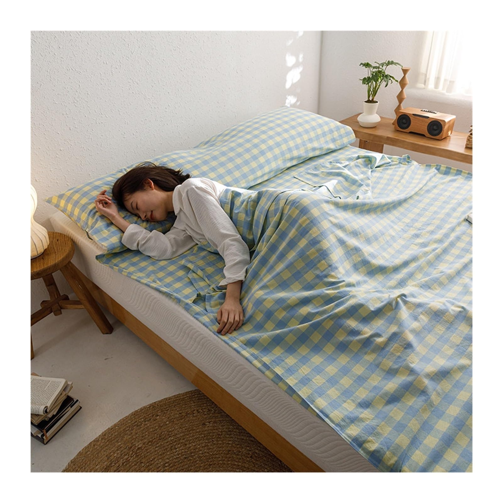Saco de Dormir de algodón a Cuadros, Forro de algodón Lavado, sábana de Viaje for Hotel, Saco de Dormir de compresión, Ligero for Adultos, for Tren, Crucero, Camping