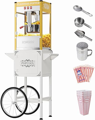 Miniatura 12 de Máquina de palomitas de maíz ROVSUN con carrito, ruedas y hervidor de 8 oz, hace hasta 32 tazas, certificada ETL, máquina de palomitas de maíz con