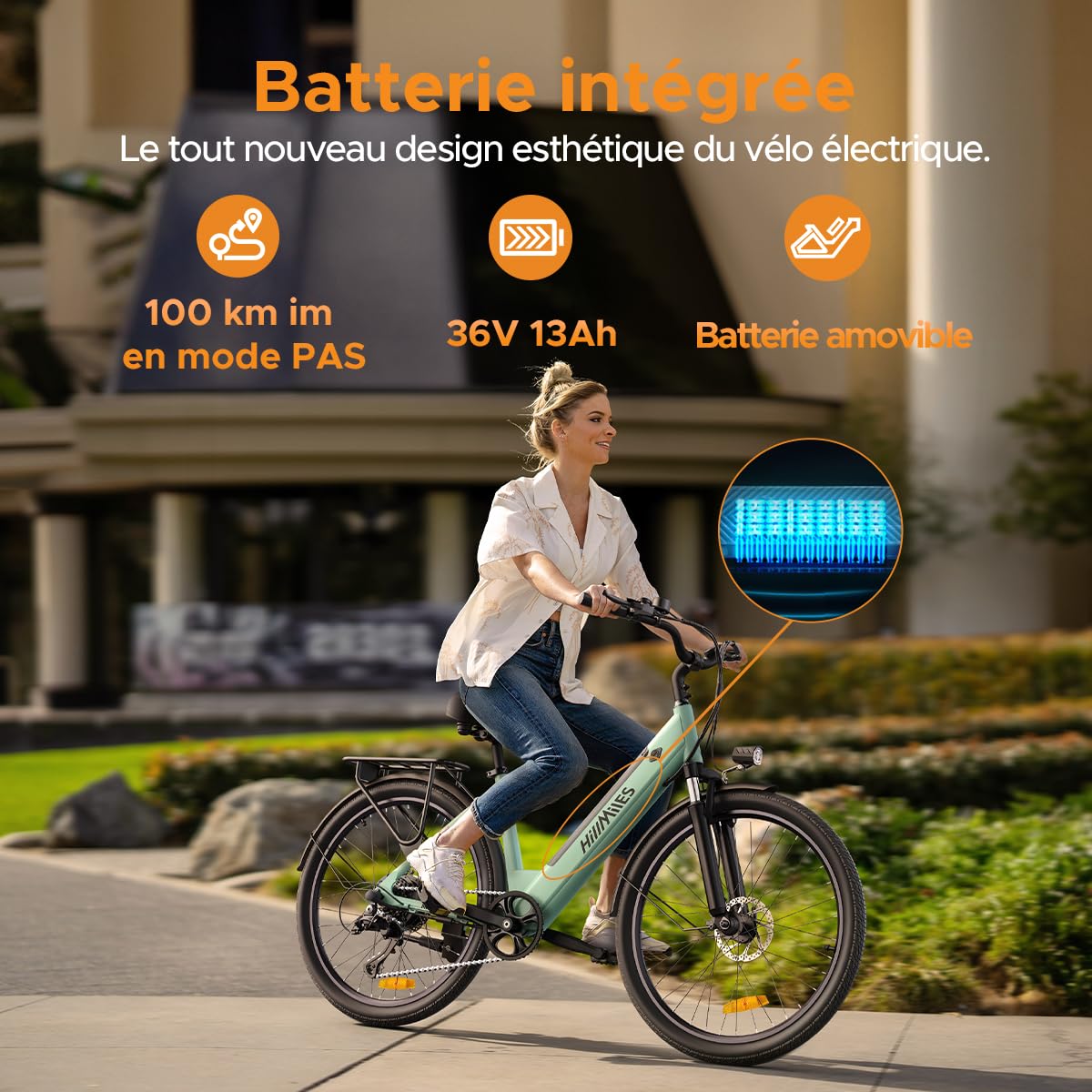 HillMiles Vélo Électrique Adulte 26", Batterie 36V 13Ah Amovible, Autonomie 100 km, 25 km/h, 7 Vitesses, 5 Niveaux Assistance, Suspension Avant, Étanche IP65,VTC