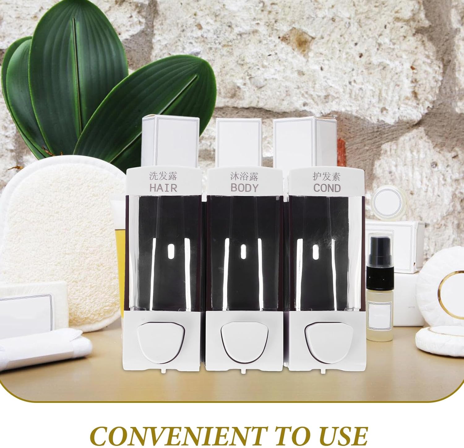 3-Chamber Wall Mount Shampoo Body Wash Dispenser No Drill Installation White Plastic Shower Liquid Soap Holder for Bathroom and Travel