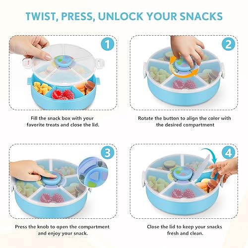 Miniatura 2 de Paquete giratorio de aperitivos original para niños, contenedor reutilizable con dispensador de 5 compartimentos y tapa, sin BPA y PVC, apto para