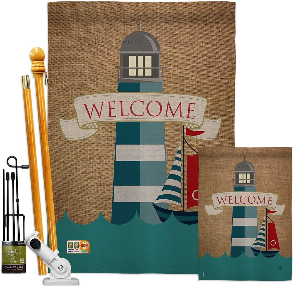 Lighthouse Sailboat House Flag Coastal Nautical Anchor Sailor Sea Shells Outdoor Summer Ocean Small Decorative Gift Yard Banner Made In USA 28 X 40