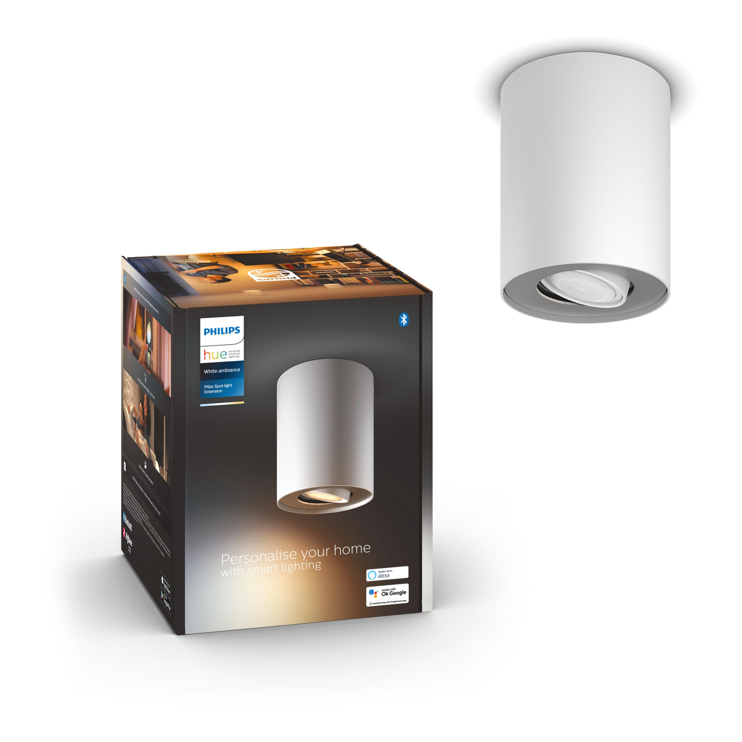 Philips Hue White Ambiance Pillar GU10 LED Spot Erweiterung, kompatibel mit Amazon Alexa, weiß
