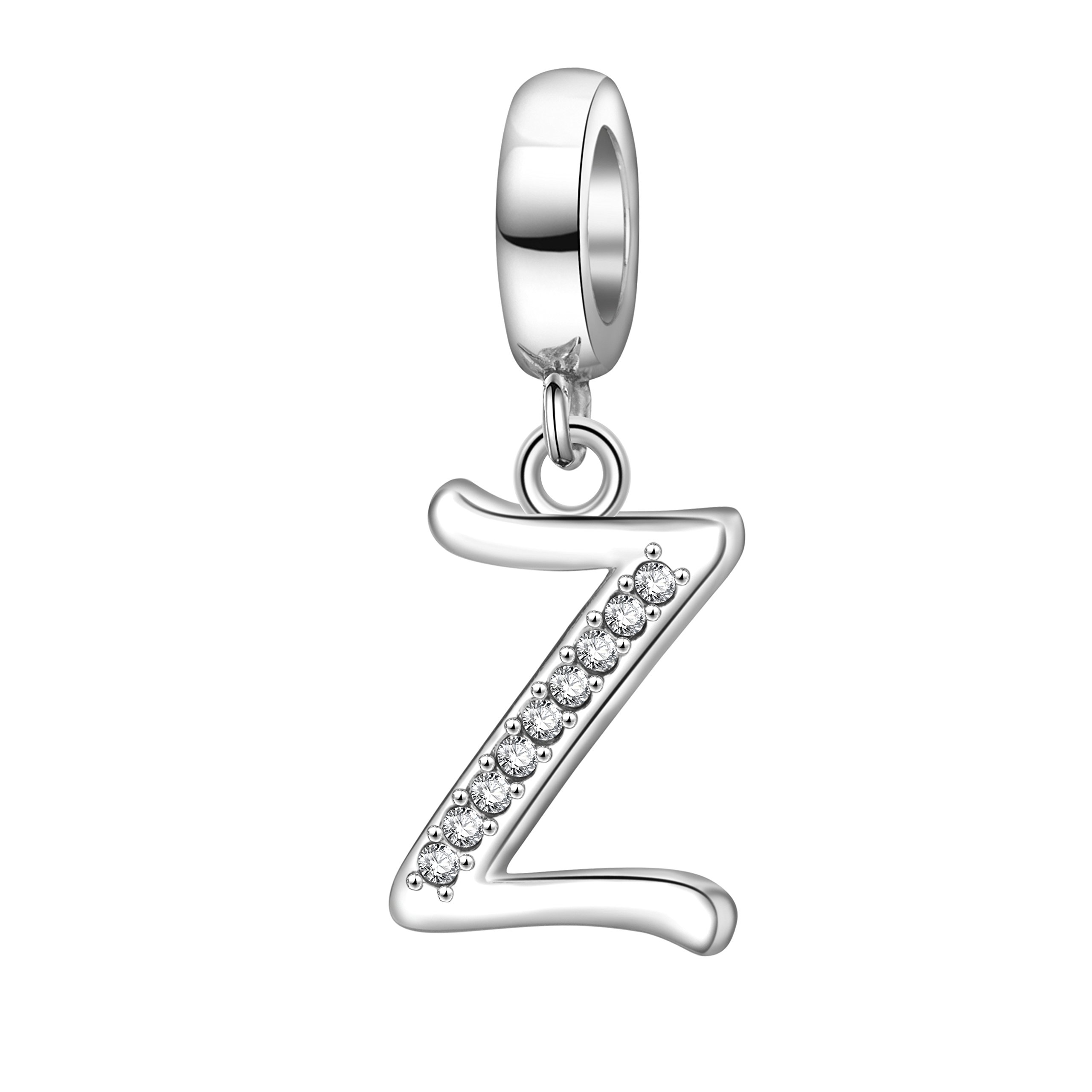 Letter Initial A-z Alphabet Beads Solid 925 Sterling Silver Dangle Crystal Charms for European Bracelets