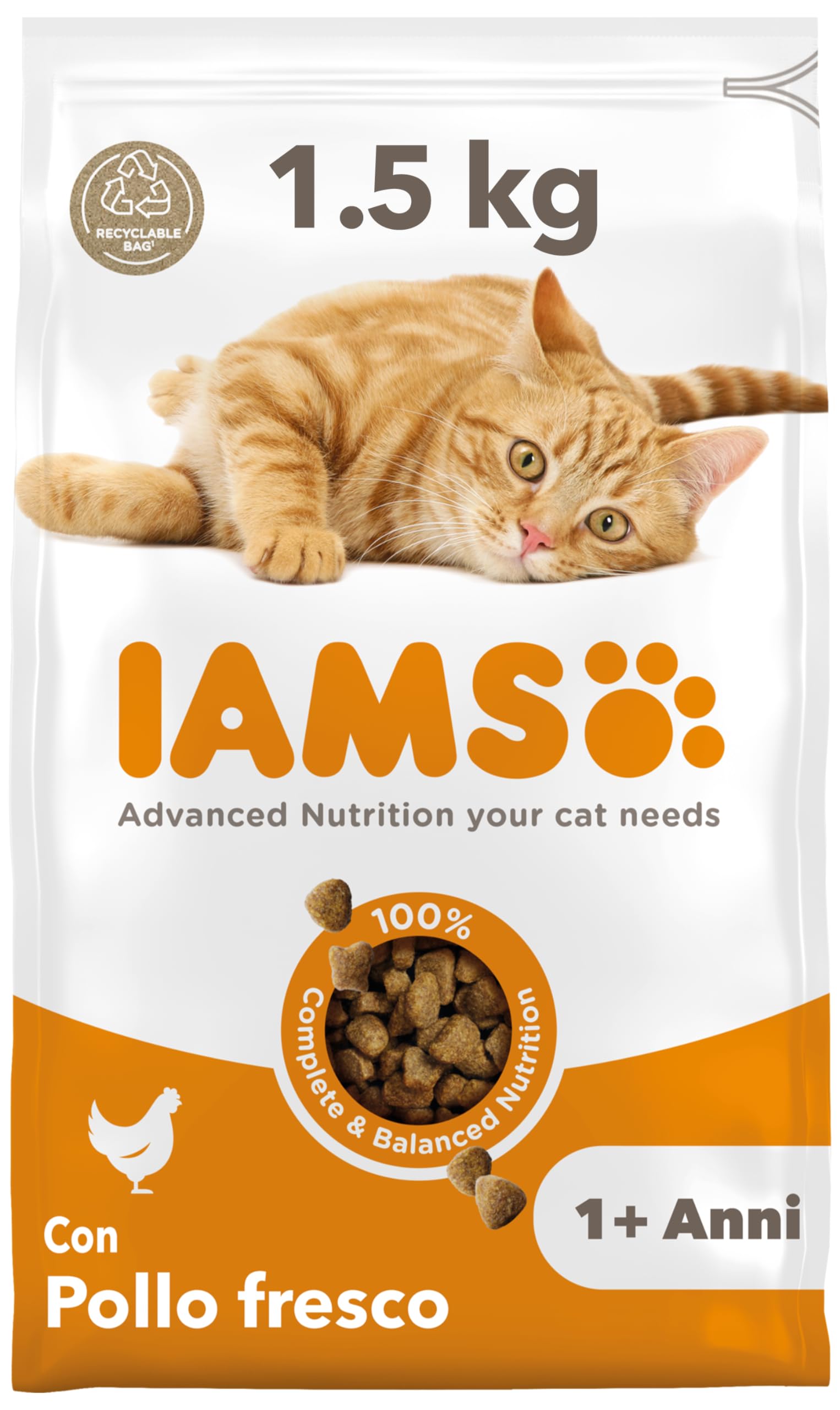 IAMS Cibo secco per gatti con pollo - Cibo secco per gatti da 1-6 anni, 1,5 kg