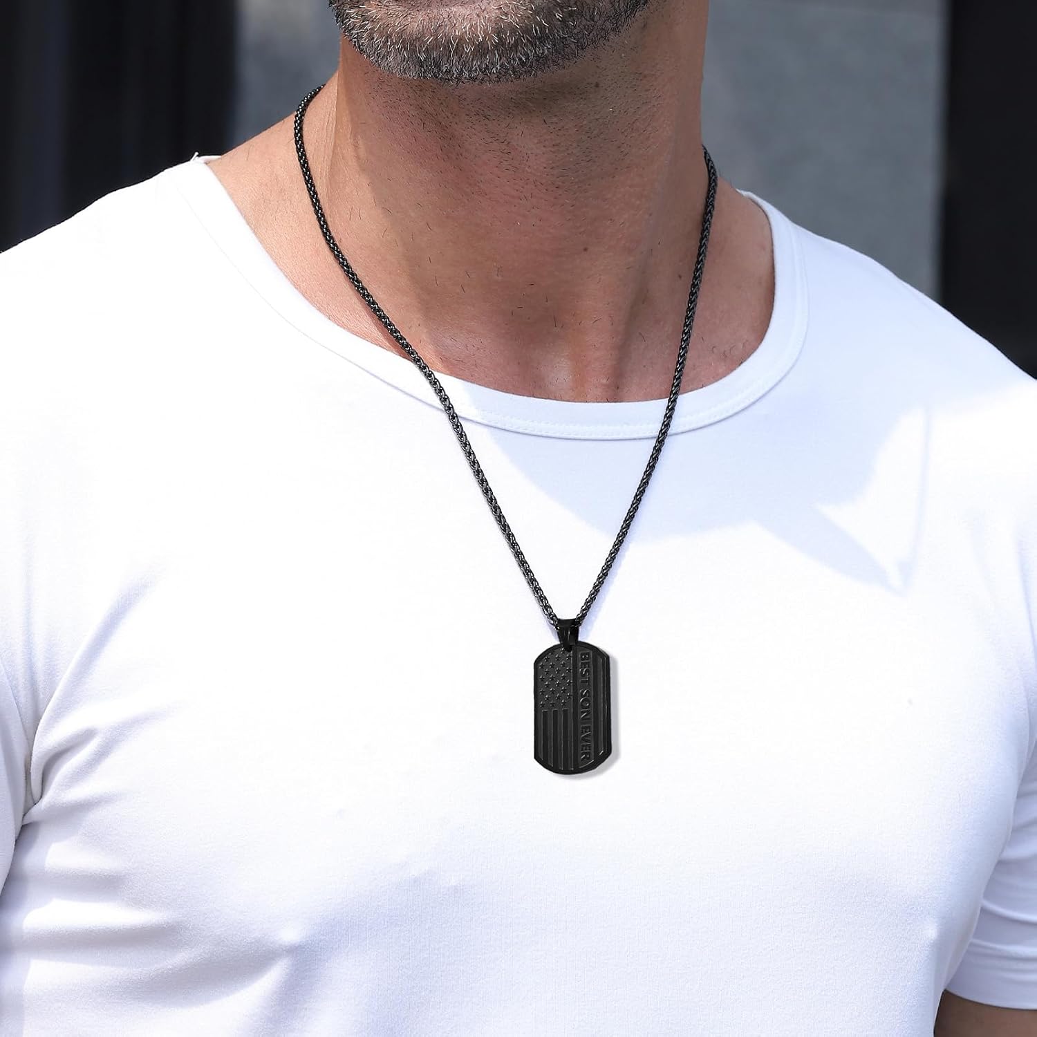 Valentines Day Gifts for Him -To Mens Gifts Necklace for Men Dad Son Grandson Brother Boyfriend Husband Grandpa,24 Inch American Flag Necklace Gifts for Men Him Dad - Image 4