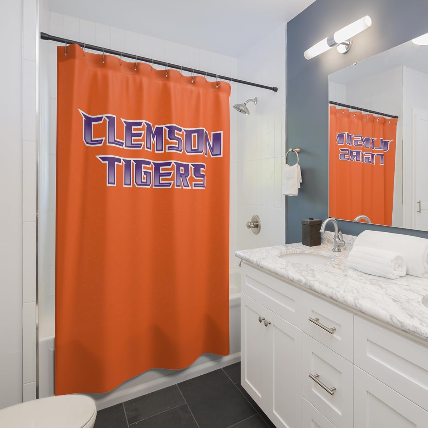 Clemson Tiger Shower Curtain – Official Clemson University Bathroom Decor, Water-Resistant Shower Curtain, Washable Bathroom Curtain, Durable Polyester Fabric Curtain, Waterproof Modern Zone Décor
