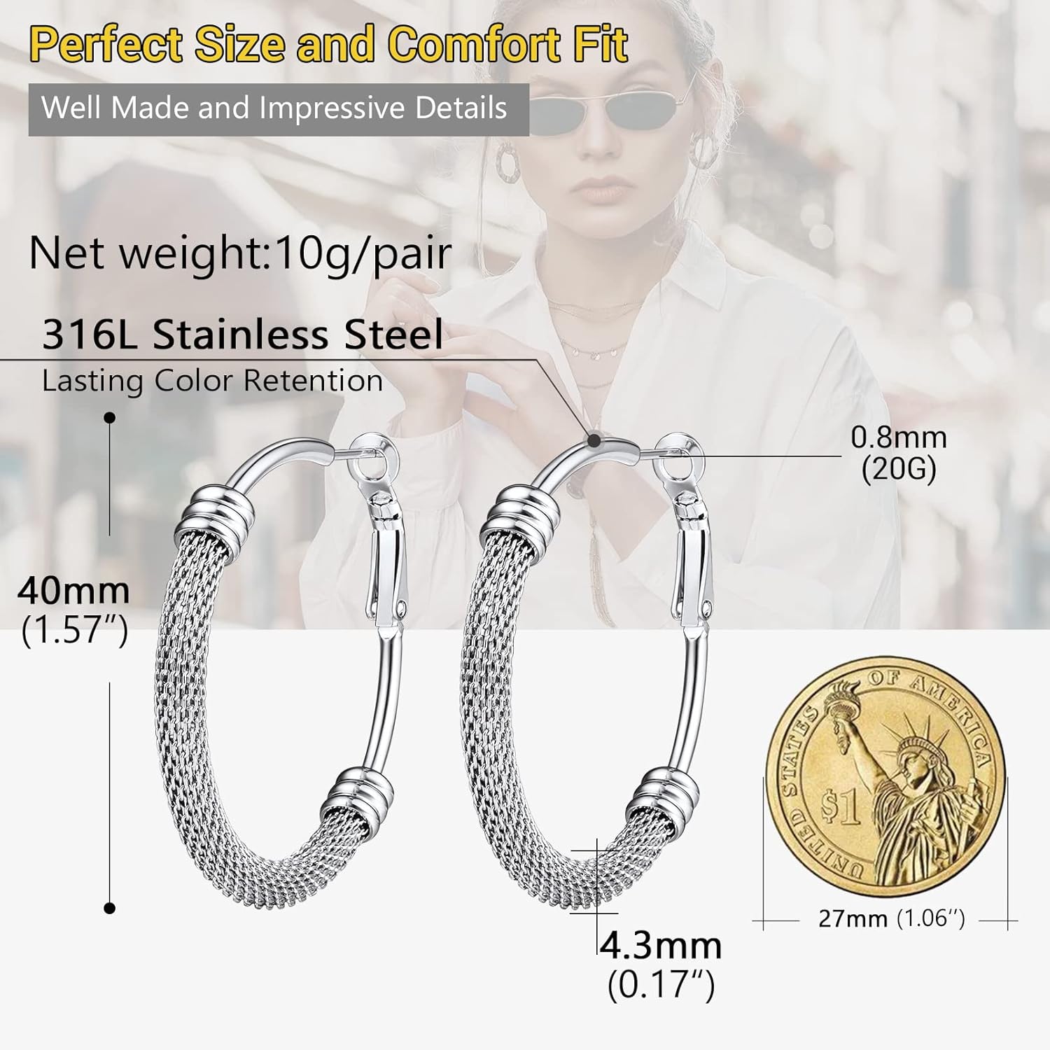 PROSTEEL 30/40/60/80/100mm Chunky Hoop Earrings For Women Gold Plated/Black Stainless Steel Hoops Earrings Statement Jewelry - Image 4