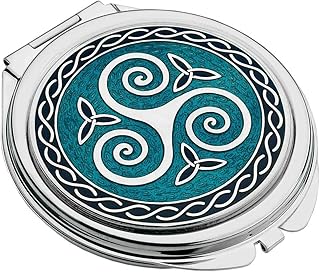 Sea Gems - Borsa a forma di triskele con specchio compatto, placcato argento, ideale per viaggi